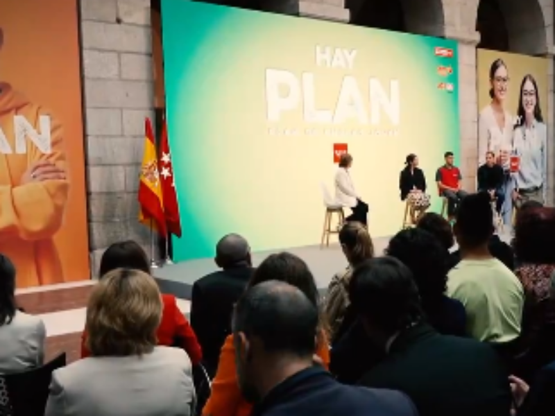 Acto de Presentación del Plan de Empleo Joven de la Comunidad de Madrid, con la presidenta de la Comunidad de Madrid y la consejera de Economía, Hacienda y Empleo