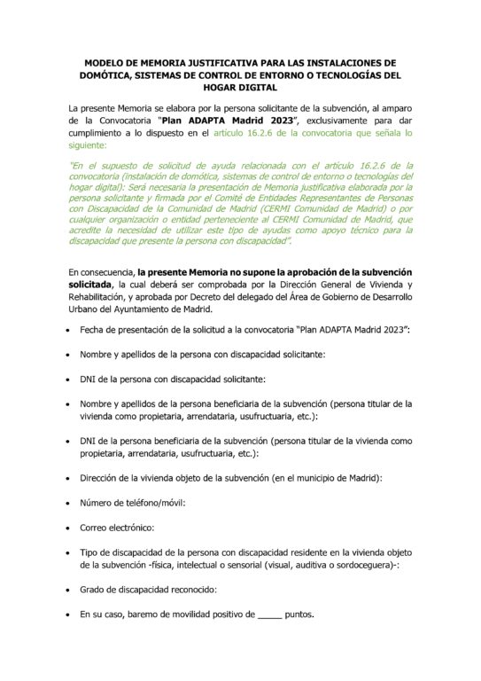 Modelo de Memoria – Plan Adapta 2023 del Ayuntamiento de Madrid | CERMI ...