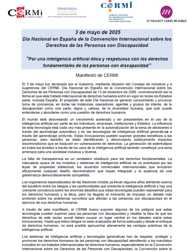 Manifiesto de CERMI, 3 de mayo de 2025
