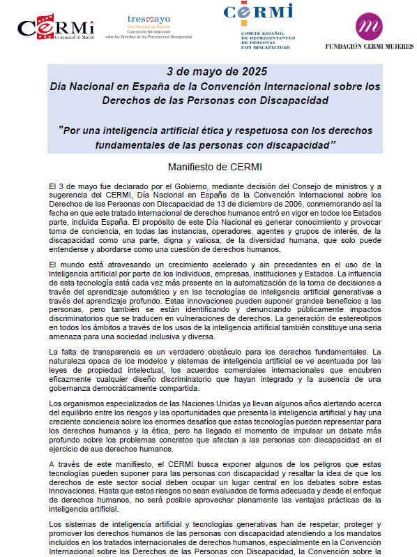 Manifiesto de CERMI, 3 de mayo de 2025