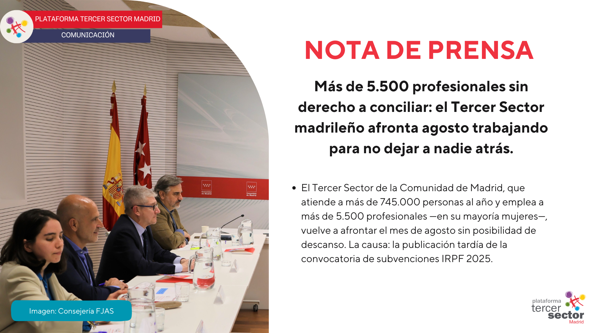 Más de 5.500 profesionales sin derecho a conciliar: el Tercer Sector madrileño afronta agosto trabajando para no dejar a nadie atrás