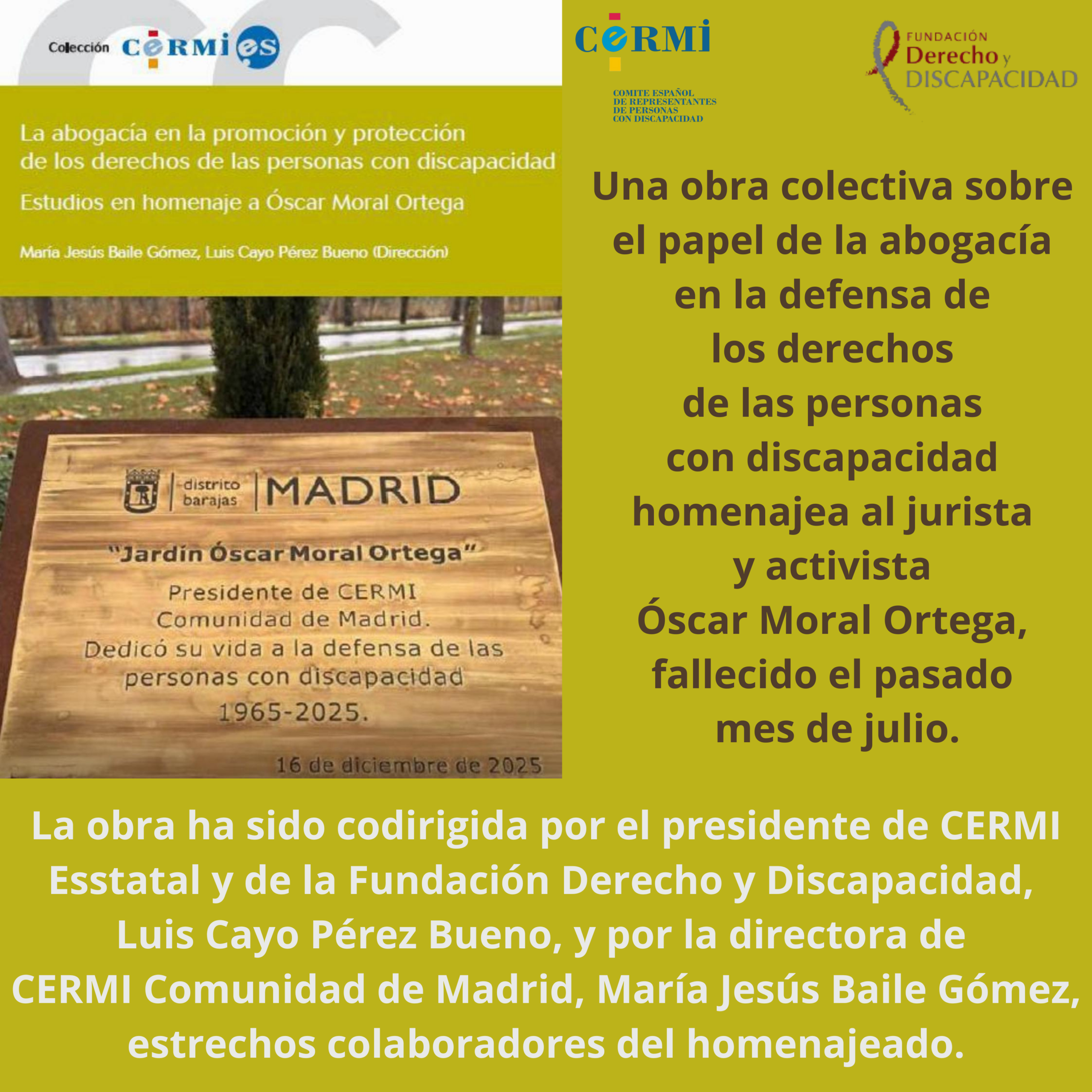Una obra colectiva sobre abogacía y derechos de las personas con discapacidad homenajea al jurista Óscar Moral Ortega