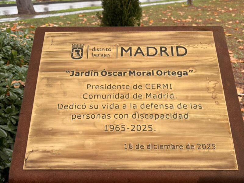 El Ayuntamiento de Madrid dedica unos jardines a Óscar Moral, presidente de CERMI Comunidad de Madrid fallecido en 2025