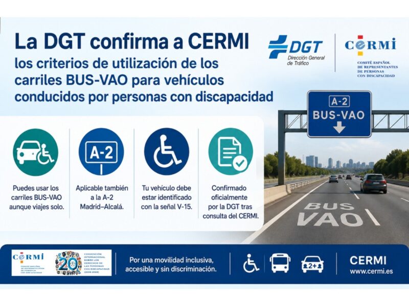 La DGT confirma a CERMI Estatal los criterios de utilización de los carriles BUS-VAO para vehículos conducidos por personas con discapacidad