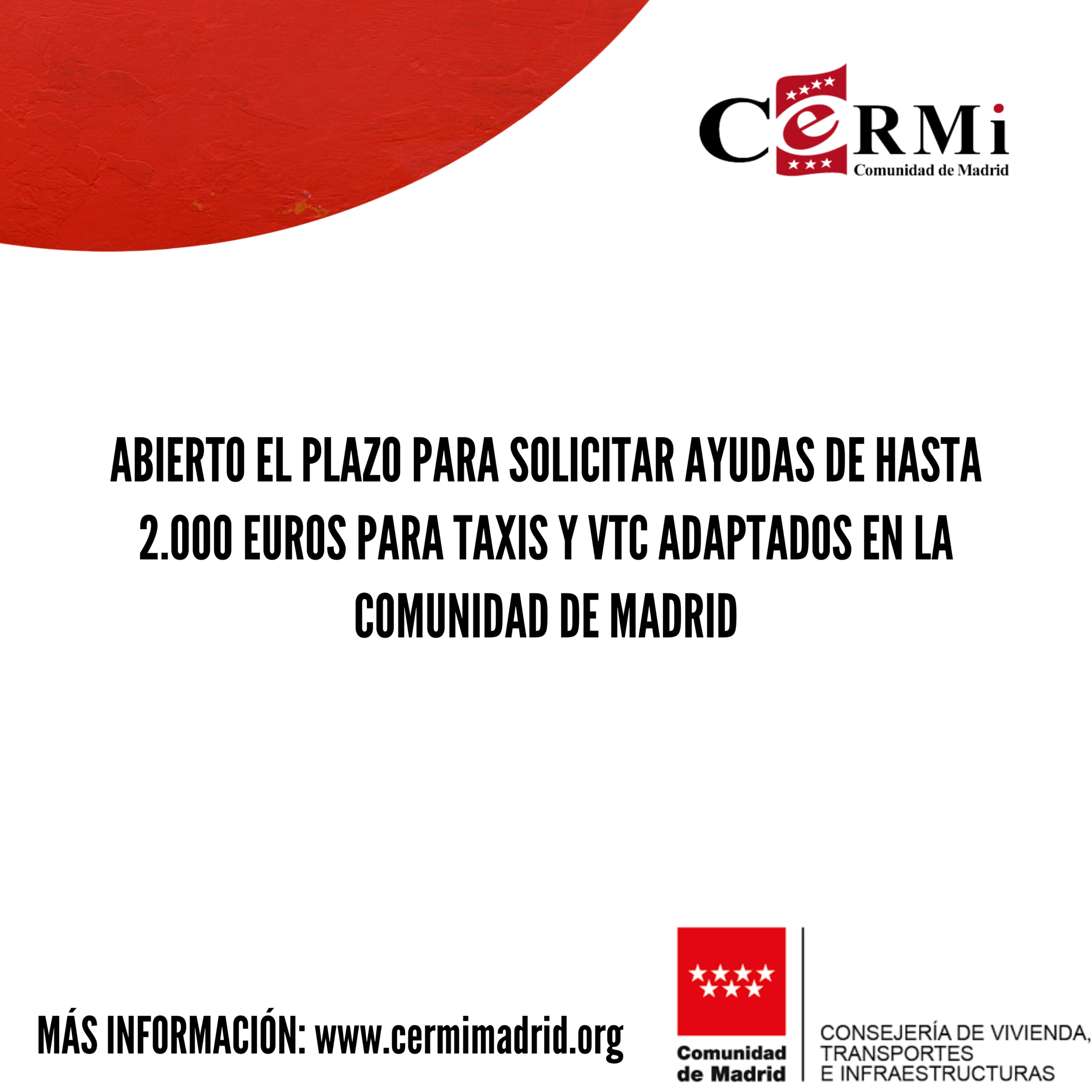 Abierto el plazo para solicitar ayudas de hasta 2.000 euros para taxis y VTC adaptados en la Comunidad de Madrid